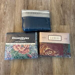 Vintage Twin Sheet Set Lot Dreamstyle, Celebration, Caress Mervyn’s VTG Sealed